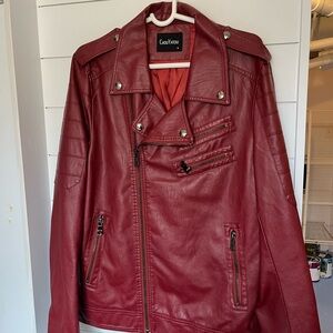Red Leather Moto Jacket
